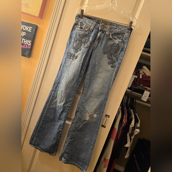 Y2k Hippie straight leg jeans low rise mid wash sz 25 - Picture 7 of 9